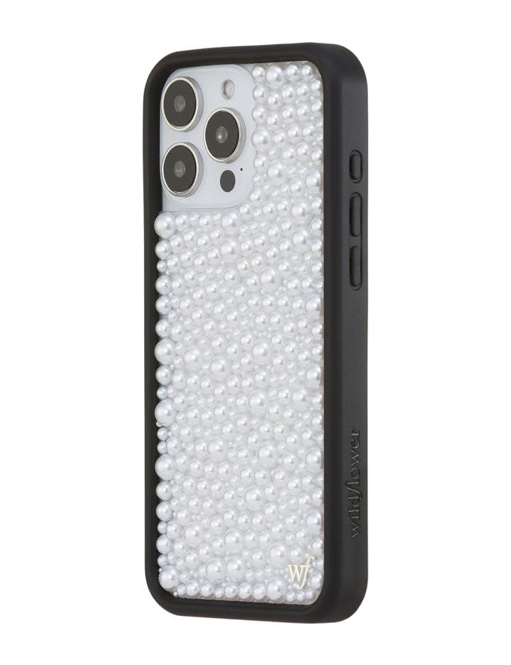 Image of Wildflower Cases - Compatible with iPhone 16 Pro Max | Protective Black Bumper, 6.5ft Drop Test Certified, Women Owned Small Business | Trendy Classy Elegant Cute | Pearl - White