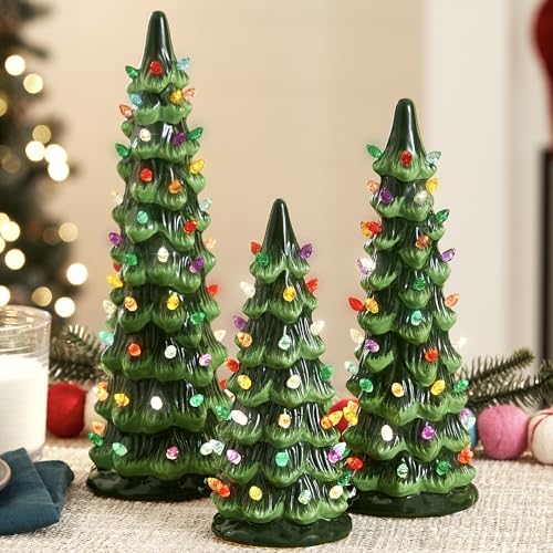 Best Choice Products Set of 3 XL Ceramic Christmas Trees, Pre-Lit Hand-Painted Tabletop Holiday...