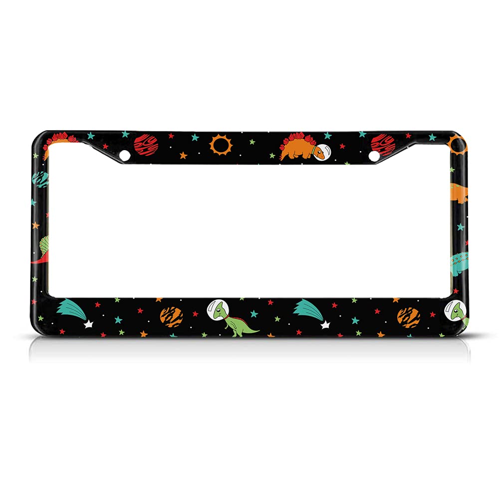 Beabes Cute Dinosaur License Plate Frame Space Galaxy Novelty License Plate Frame Stars Cool Animal License Plate Cover Car Tag Holder Metal License Plate Frame for US Vehicles Standard
