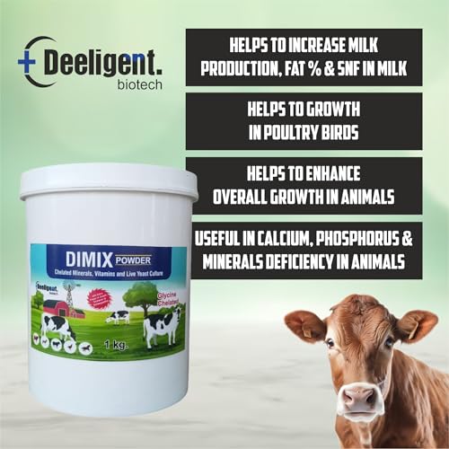 Image of Dimix Mineral Mixture Powder Bucket Pack | Essential Minerals for Cattle, Buffalo, Goat & Poultry | Boosts Milk Yield, Fertility & Immunity (1kg)