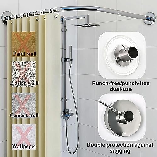 Générique Barre de Douche incurvée réglable sans perçage en Acier Inoxydable, Design incurvé pour Une Installation Facile, idéale pour Baignoire, (Couleur, 90 à 130 cm × 90 à 130 cm)