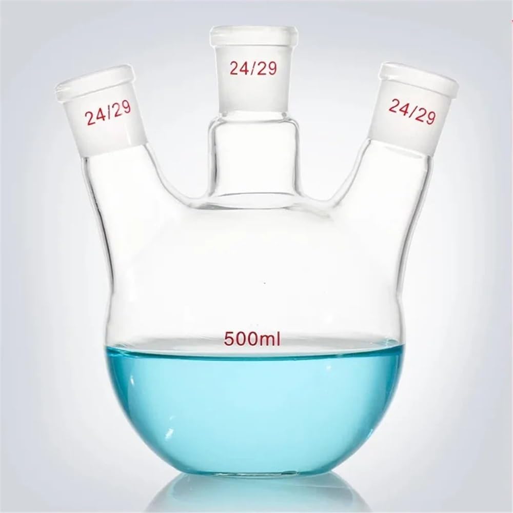 Equipos y suministros de laboratorio Matraz de fondo plano tres bocas 500 ml, inclinado, vidrio borosilicato alto