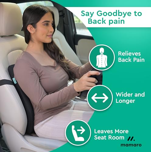Image of Memory Foam Car Seat Cushion with Lumbar Support - Ergonomic Backrest for Upper, Middle & Lower Back Pain Relief | Posture Correction Chair Support for Car & Office Use | 17x15x5inch, Black