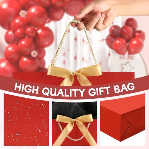 Image of JMANNI Mothers Day Gift Bags with Handles, 13 inch Medium Gift Bag for Presents, 1 Pcs Bags with 2 Tissue Paper and 1 Cards for Baby Shower Wedding Bridal Shower Mother's Day Birthday Party (Light Red)