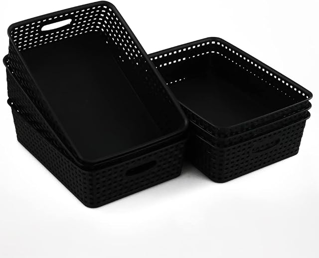 Qqbine Plastic Office A4 Basket Tray, Desk Tray Organizer, Black, 6 Packs