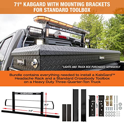 Image of 71 inch Kabgard Heavy-Duty Steel Pickup Truck Headache Rack and 21 inch Truck Toolbox Mounting Brackets, Made in The USA, Cab Rack for Trucks