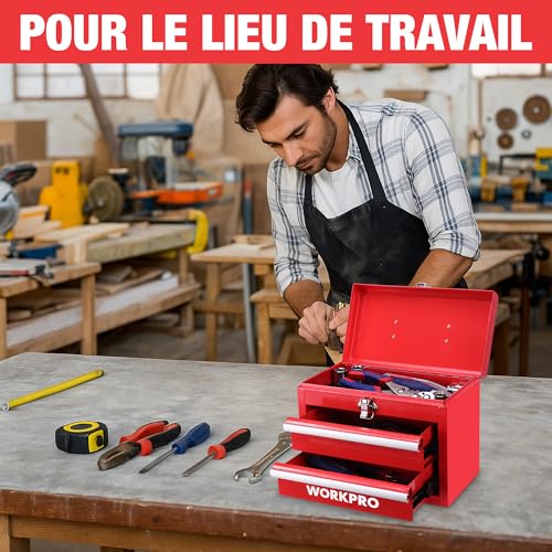 Boîte à outils métallique WORKPRO mini coffret de rangement avec tiroirs - 5