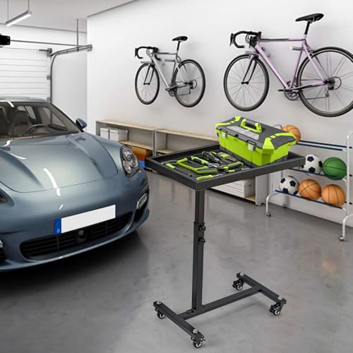 Adjustable Work Table with Wheels, Mechanic Rolling Tool Tray Table for Garage Repair Shops DIY, 220LBS Capacity Mobile Heavy Duty Steel Tool Cart (Black) - Image 3