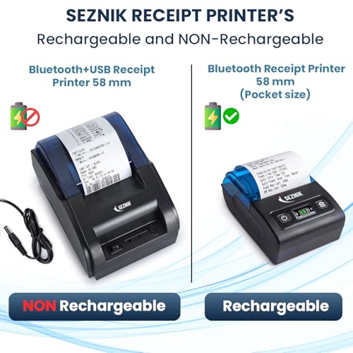 Image of SEZNIK Bluetooth+USB Receipt Printer 58 mm | Non Rechargable, Corded | Inkless Thermal | Mobile, Desktop Compatible (Receipt Printer - 2)