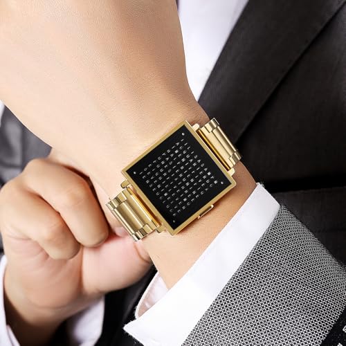 Image of Gosasa Square Men's Luxury Watches Fashion Creative Multifunctional Waterproof Wristwatch, Stainless Steel or Gold and Silver - Toned Leather Strap Gifts for Men