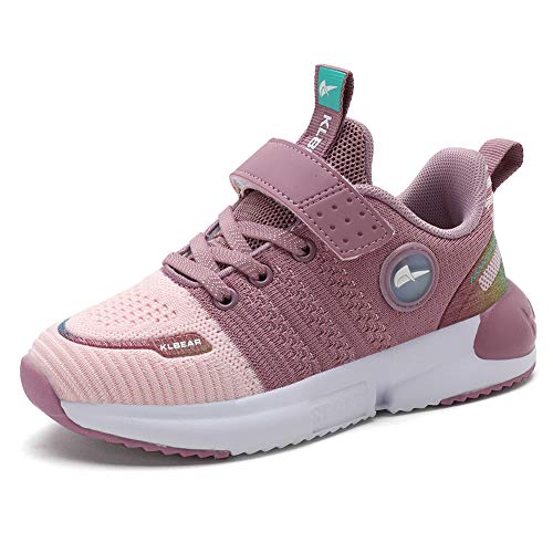 kulebear Kids Sneakers Hiking Running Tennis Sports Childrens School Casual Shoes Breathable Reflective Fashion Shoes for Boys Girls LightPink 2 Little Kid
