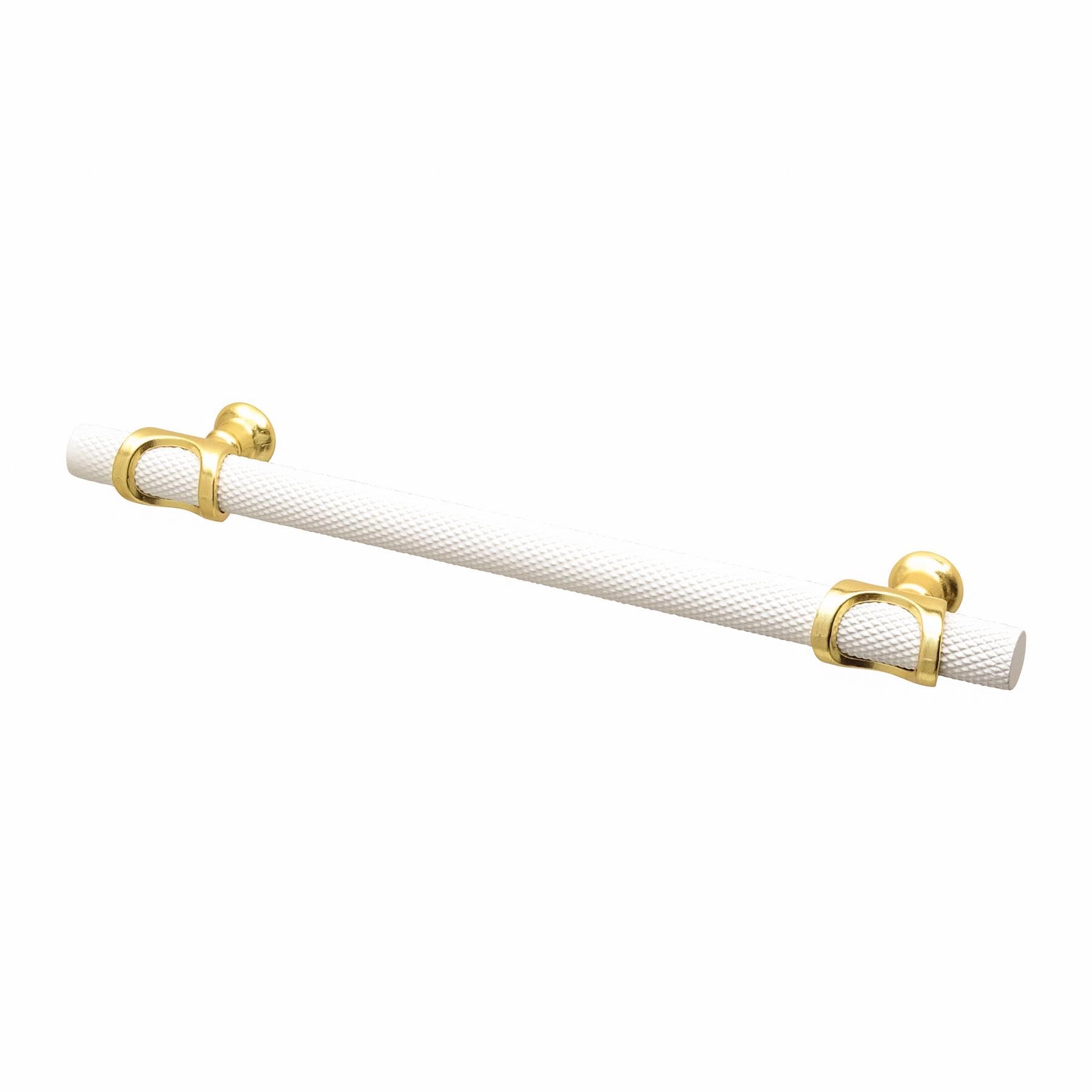 Decoranddecor Amelia - Knurled Cabinet Handles | Aluminium T-Bar Kitchen Cupboard Handles | Furniture Knobs | 224mm Hole Centre, White - Matt Gold