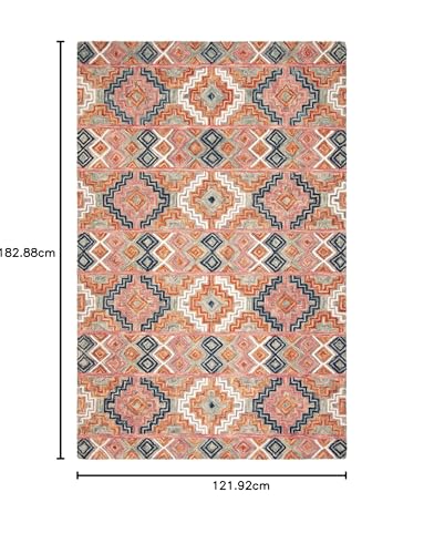 Image of Hand-Tufted Wool Carpet for Living Room 4x6 feet Peach Geometric Design Anti-Skid High Pile Thick Carpet & Rugs for Bedroom & Hall