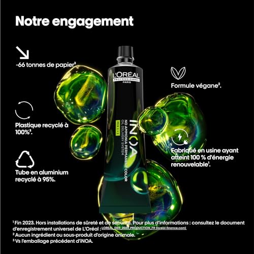 L'OREAL PROFESSIONNEL - Coloration D'Oxydation Permanente - Couvre 100% Des Cheveux Blancs - +48% De Brillance - Formule Végane - Sans Ammoniaque - iNOA Fondamentale : Blond Doré 7.3 - 3x60ml