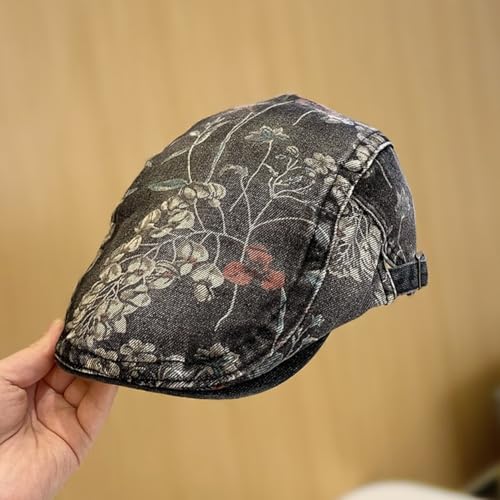 Image of Quanhaigou Unisex Denim Newsboy Hats Flat Ivy Gatsby Cabbie Driving Berets Hat Cotton Dad Cap for Men Women