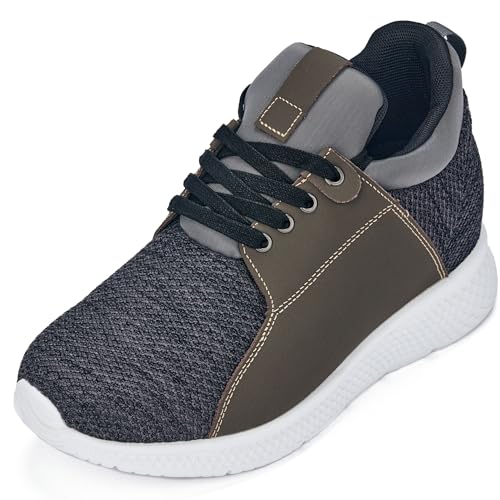 CALTO Men's Invisible Height Increasing Elevator Trainer Shoes - Grey Knitted Lace-up Lightweight Fashion Sneakers - 3.2 Inches Taller - H71923 - Size 9 D(M) US