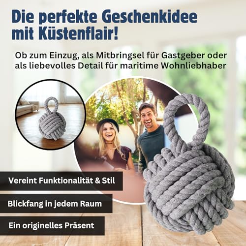 Seaside No.64 - maritimer Türstopper Knoten - elegantes Dekoobjekt aus Jute - stilvoller Seemannknoten für alle Räume, Türen und Fenster - in 4 Farben (hellgrau)