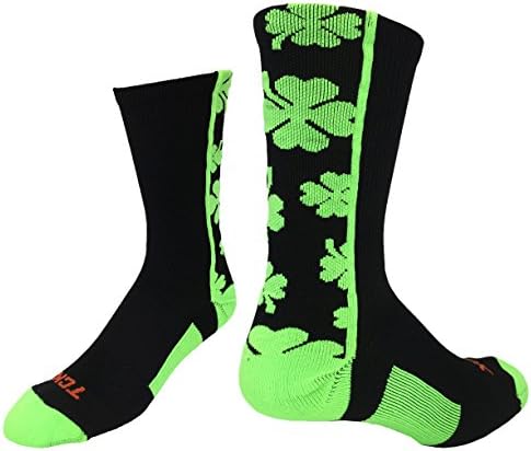 TCK Lucky Clover Crew Socks (Black/Neon Green, Large)
