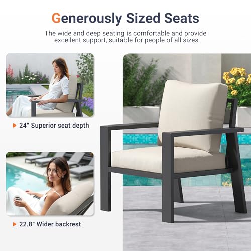 Image of UDPATIO Aluminum Outdoor Patio Furniture Set 5 Pieces Metal Patio Conversation Sets Modern Sofa Seating Set with Coffee Table for Deck,Garden Backyard, Beige