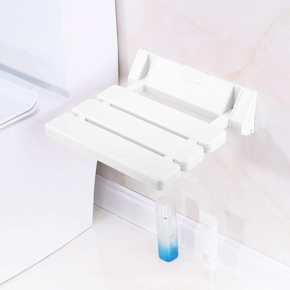 Shower Seat, Folding Shower Seat Wall Mounted Drop-leaf Non-Slip Chair Shower Stool Bathroom Bench Mobility Aid Stool for Home Sauna Room Disabled Elderly Use White Maximum 130kg/286.6lbs