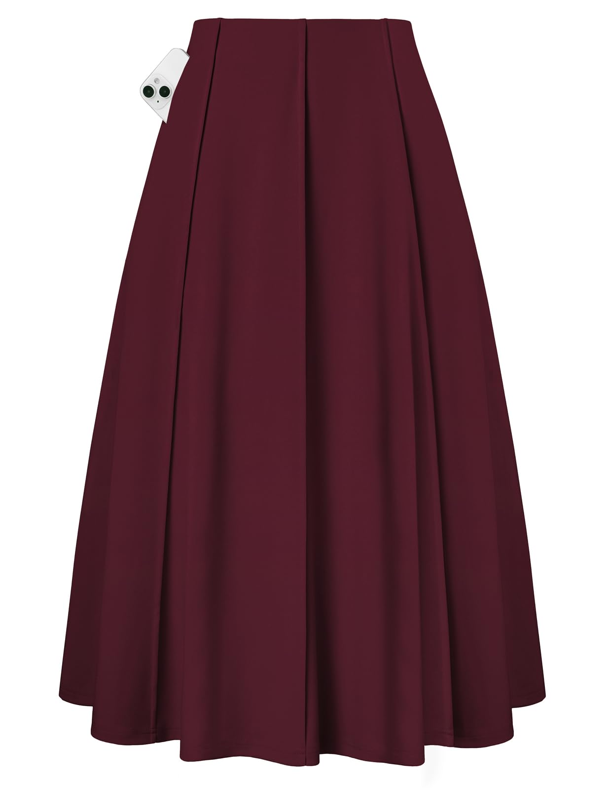 Kate Kasin Women's Pleated Midi Skirt 2025 Fall High Waisted Knee Length Flowy A Line Swing Casual Flared Skirts with Pockets