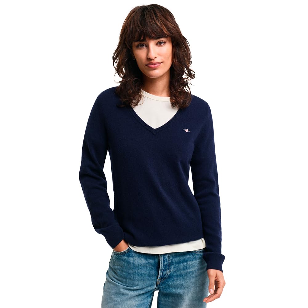 Gant Extrafine Lana Di Agnello Con Scollo A V, Blu - Evening Blue, M-image
