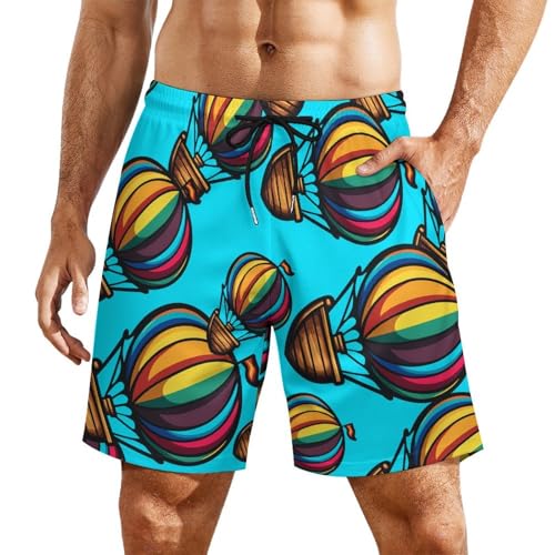 Hot Air Balloons Mens Swim Trunks with Quick-Drying Lining Beach Shorts for Outdoor Sports