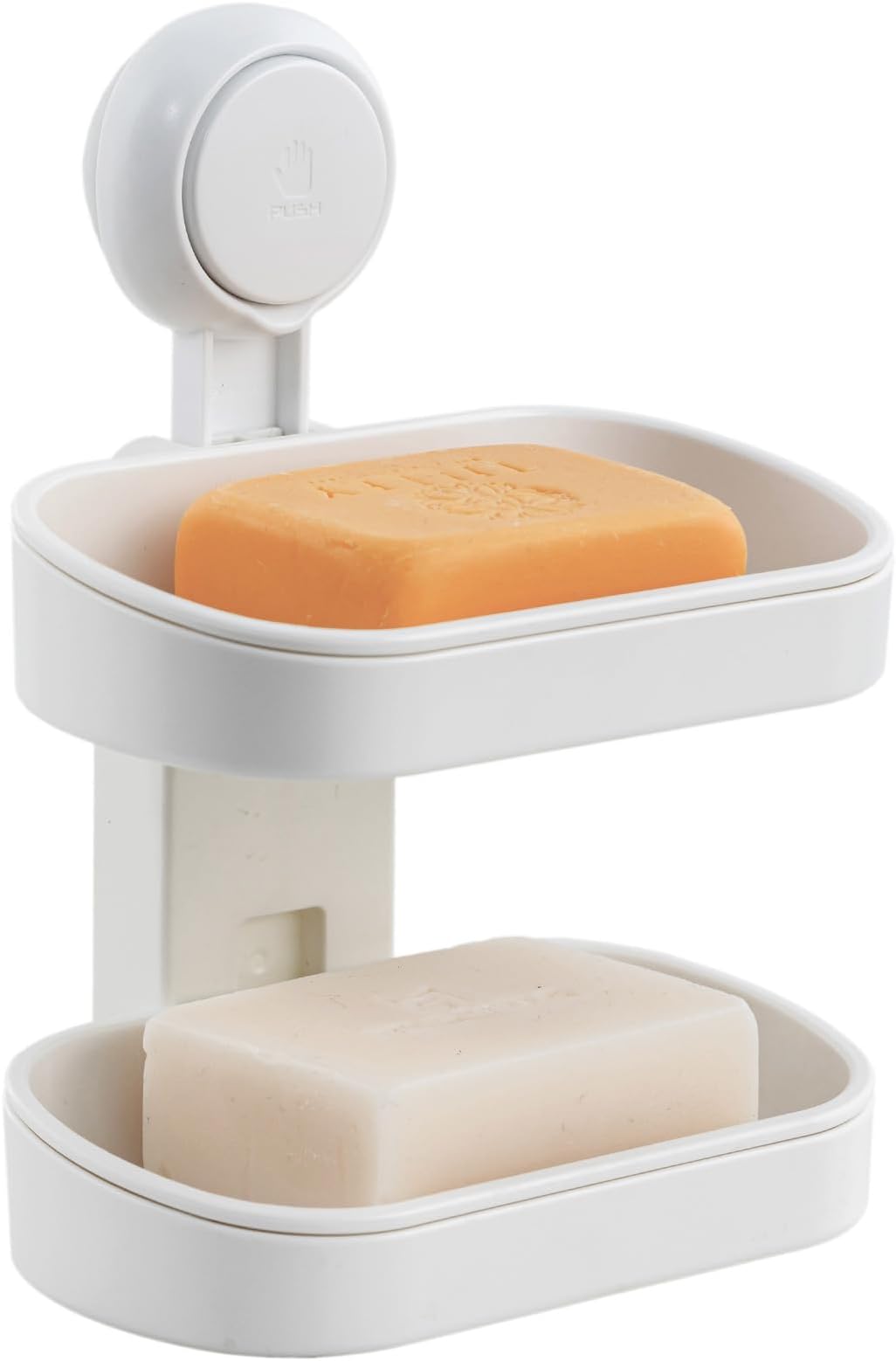 LEVERLOC Soap Dish Holder for Shower, Double Layer Suction Cup Wall Mounte Self Draining Removable Waterproof Strong Suction Bar Soap Holder for Shower, White