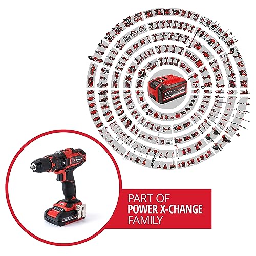 einhell perceuse visseuse à percussion sans fil te cd 18/40 li i +64 (2x2,0 ah) power x change (li ion, 18v, couple 40 nm) livré avec 2 batteries 2,0ah, chargeur et 64 accessoires