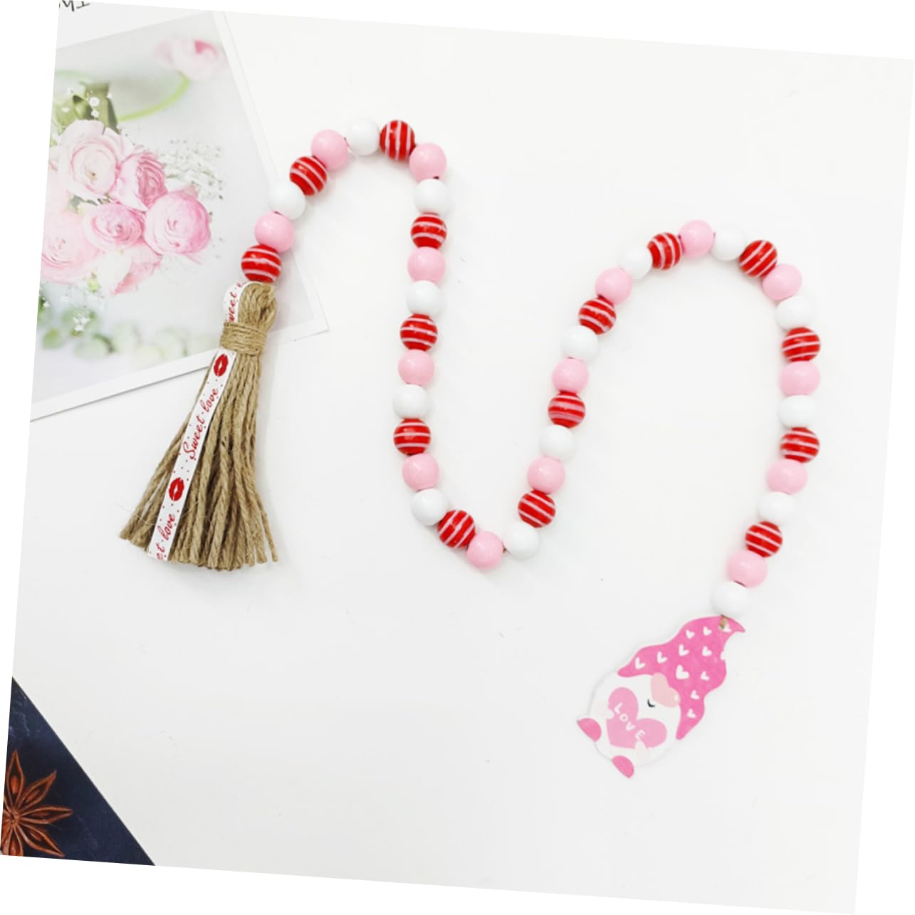 DECHOUS 3 Sets Valentinstag Perlenketten Für Wohnkultur Holzperlenkette Quaste Dekorative Perlen 2 Stück * 3