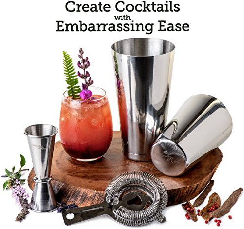 Mixology Cocktail Shaker Boston Shaker Set Professional Weighted Martini Shakers, Strainer And Japanese Jigger, Portable Bar Set For Drink Mixer Bartending, Exclusive Recipes Cards (Silver) #TOP1