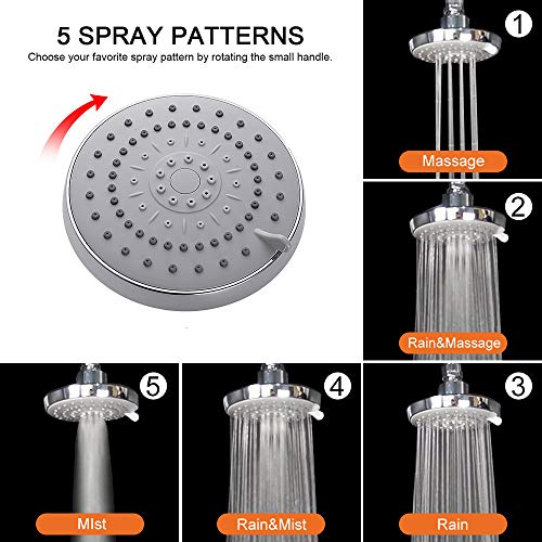High Pressure Shower Head With 11 In Adjustable Arm, 5-Settings Rain Shower Head, Harjue Luxury Rainfall Showerhead With Shower Arm-Make The Water Flow Down Vertically For A Better Experience(Chrome) #TOP1