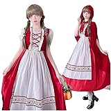 [JUNDOMECY] ハロウィン コスプレ 赤ずきん 大人 レディース 豪華 可愛い 赤ずきんちゃんコスチューム 大きいサイズ 衣装 マント ワンピース エプロン 童話 キャラクター 仮装 パーティー イベント 文化祭 舞台 演出服 Halloween cosplay (M)