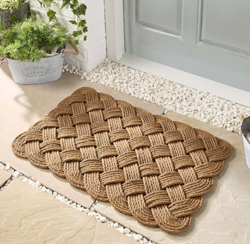 Image of Lord of Rugs Outdoor Rope Doormat Textured Woven Entrance Mat, Reversible Easy-Clean Dirt Scraper Door Mat for Indoor & Outdoor Use Floor Mat in 45 x 75 cm (Sand Beige)