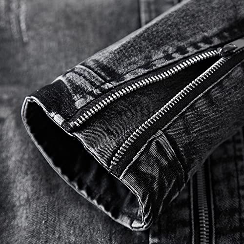 CHARTOU Men Casual Distressed Fleece Lined Denim Jacket Motorcycle Full Zip Up Jean Jacket4