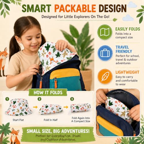 Image of VRITRAZ Unisex Kids Printed Bucket Hat | UV Protection Sun Hat with Adjustable Chin Strap & Summer Beach Travel Outdoor Cap for Toddlers & Children (4-12 Years)