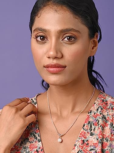 Image of Clara 925 Sterling Silver Pearl Pendant Necklace with Chain | Platinum Plated | Minimal Daily Wear | Gift for Women & Girls
