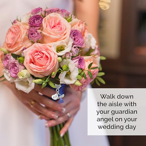Dad Something Blue Angel Charm for Bride on Wedding Day Clip on Bouquet with Blue Guardian Angel and Dad Heart Memorial Remembrance Charm4