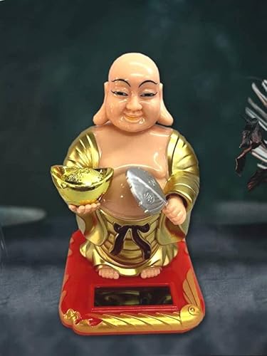 Market Flow Supplies Solar Powered Laughing Buddha for Car Dashboard Elegant Addition to Lifestyle Decorative Showpiece - 10.16 cm (Plastic, Multicolor)