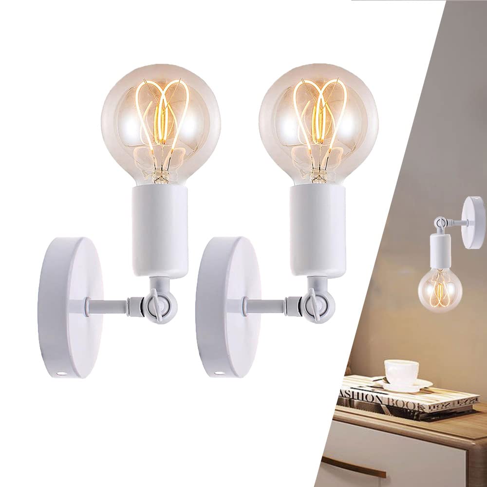 ChaoZan Wall Light Metal Wall Sconce White Lamp Head Modern E27 Socket Retro Industrial Iron Up and Down Lighting Fixture for Bedside Bedroom Living Room Corridor Restaurant, 2 Pieces