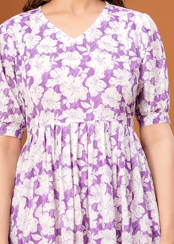 Image of Women's Feeding Kurta Cotton | Floral Anarkali Pregnancy Kurta with Nursing Zipper | Pre & Post Partum | Maternity Dresses | Mom to Be Gift
