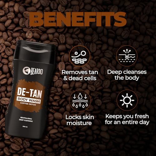 Image of Beardo De-tan Har Roz Kit For Men (Set of 3) | Detan Face Wash & Detan Scrub & Detan Body Wash with Powerful Coffee Extract for Tan Removal | Hydrates & Exfoliates Men's Skin for Oil Control