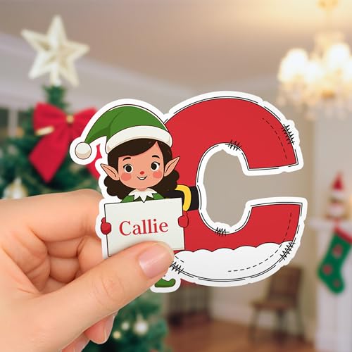 Image of Personalized Christmas Stickers, Custom Name & Elf Waterproof Christmas Gift Tags for Gift Box Holiday Decorations, Stockings, Party Favors