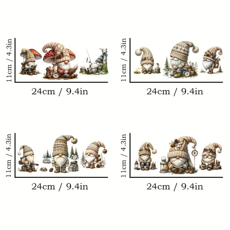 4pcs Camping Gnome Tree UV DTF Cup Wraps Transfer Waterproof Sticker for Glass Cups Furniture Craft DIY Crafts?Rub on Transfer Stickers for DIY Water Bottle Laptop Decal Wood Car