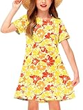 Tropical Orange Dress Girl Short Sleeve Fruit Tshirt Dresses Hawaiian Casual Midi Flare Dress 7-8 Years