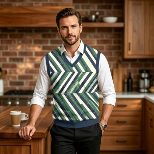 Christmas Sweater Vest Men V Neck Plaid Knit Lightweight Pullover Sweater - image 5