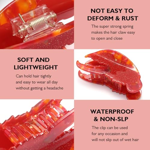 Lobster Claw Clip,Funny Red Lobster Pincers Hair Clip,Acetate Hair Clips,Small Claw Clips for Women Ocean Animal Cute Hair Clip Big Claw Clip