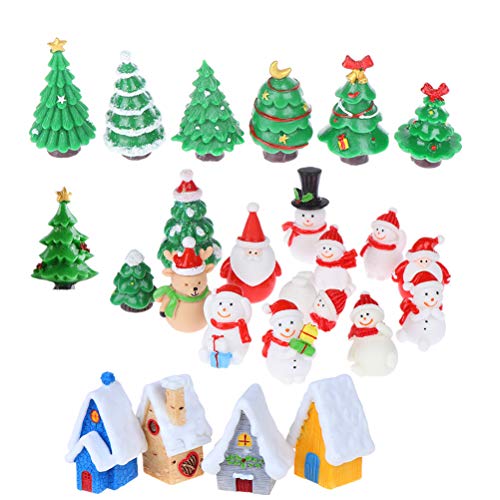 24 Pcs Miniature Resin Toys Christmas Tree Snowman Santa Claus Houses Figurines Fairy