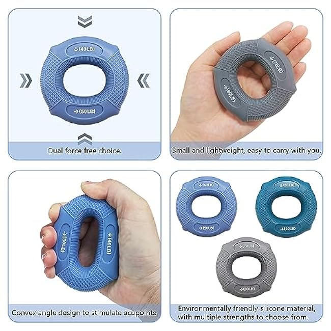 Grip strength trainer Hand grip strengthener, Forearm exerciser, Workout Set for Hand and Wrist Muscle Trainer Stress Relief, Silicone Ring for Muscle Training, Sports, Rock Climbing and Fitness.