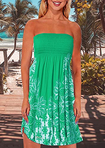 Image of Zyyfly Tube Top Dress Women Summer Beach Coverup Stretch Smocked Strapless Dress